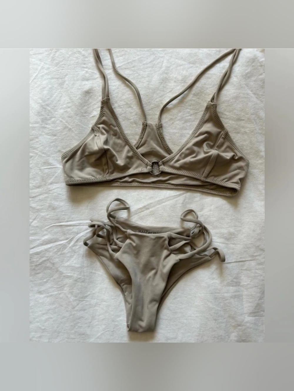 Women’s Taupe Strappy Bikini Set - Triangle Top & Tie-Side Bottoms